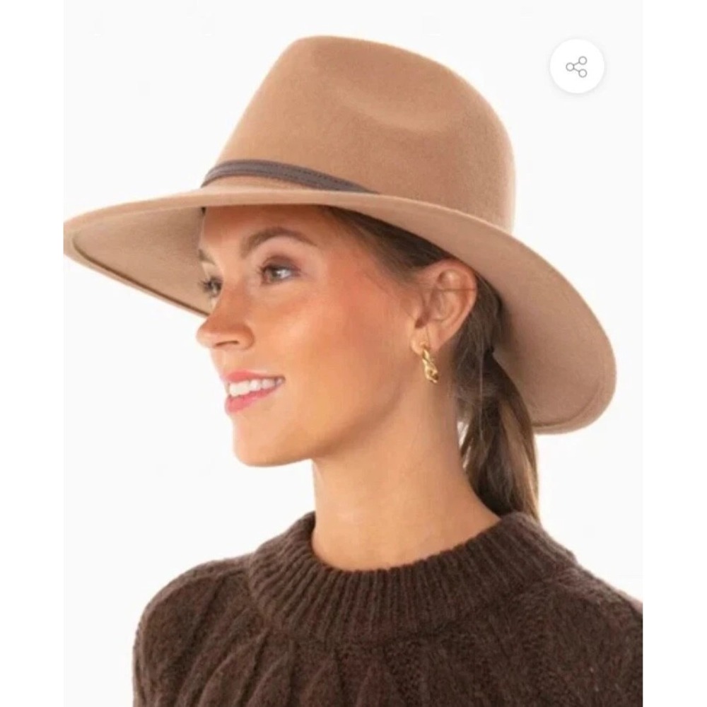 Barbour Womens Tack Fedora Hat Size L Wool Camel